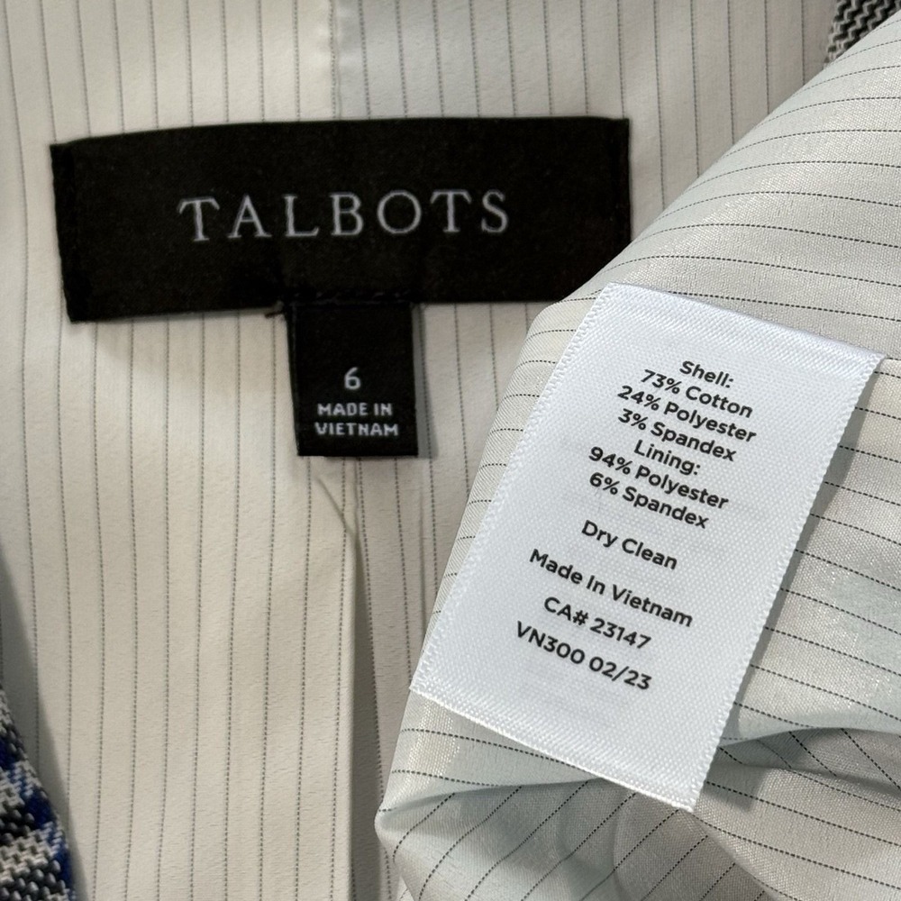 Talbots Womens Glen Plaid Blazer Size 6 Gray Double Breasted Old Money Preppy - Picture 7 of 12
